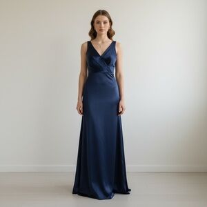 Timeless Navy Blue Satin Evening Dress